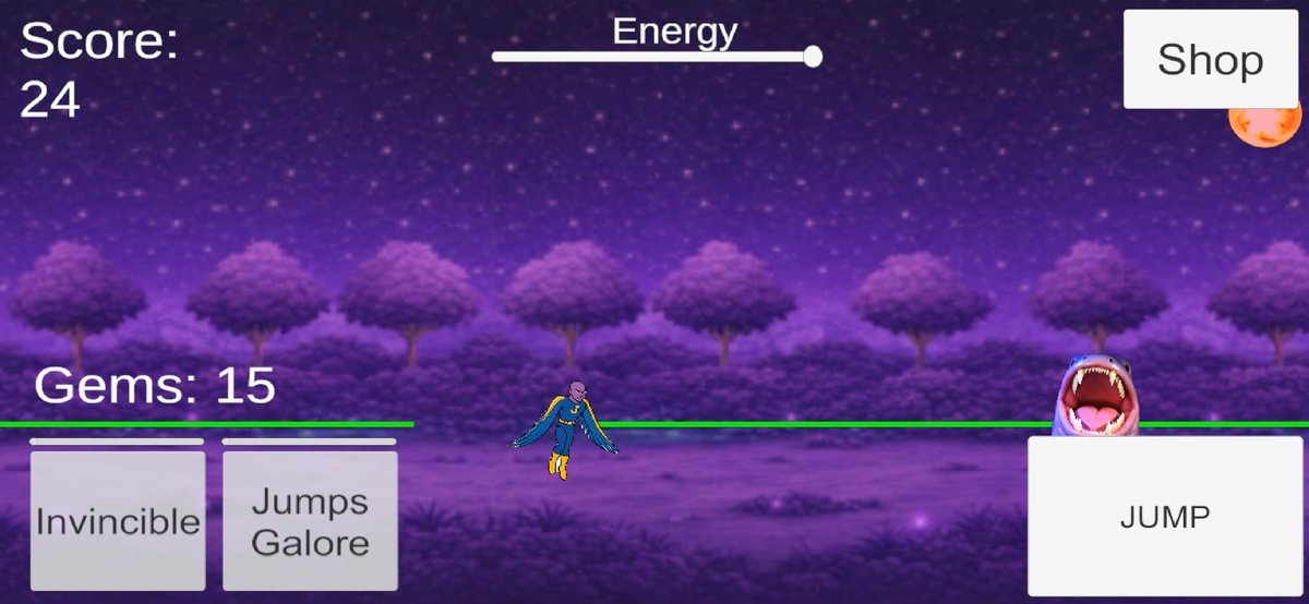 Crazy Jumper gameplay screenshot showing the character flying past a monster