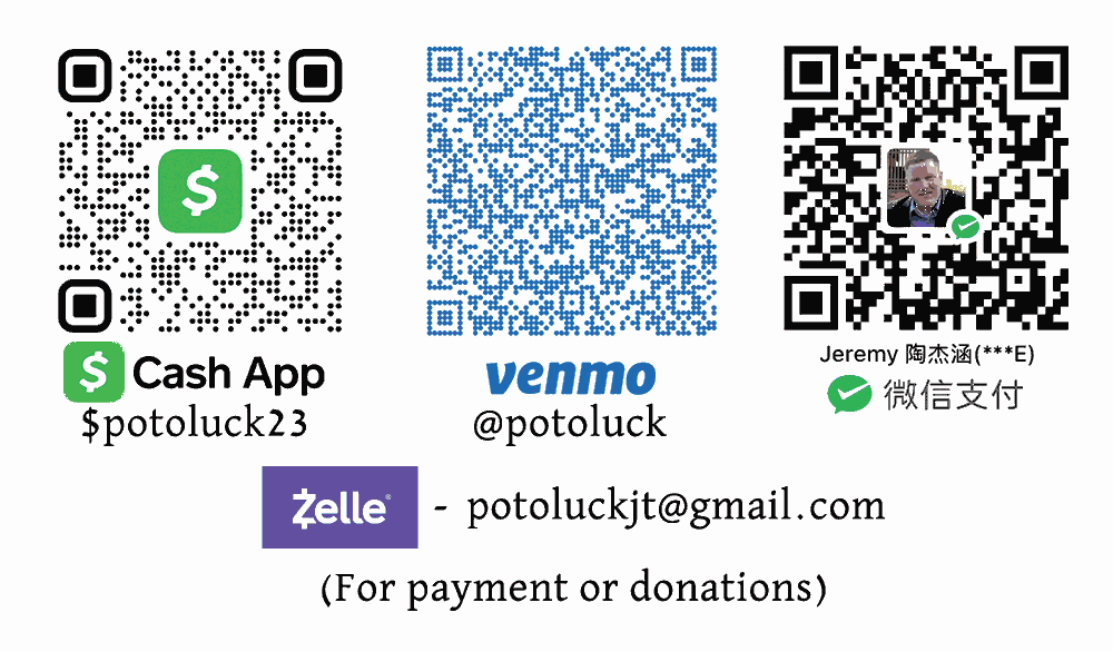 Payment QR codes for Cash App, Venmo, WeChat Pay, and Zelle